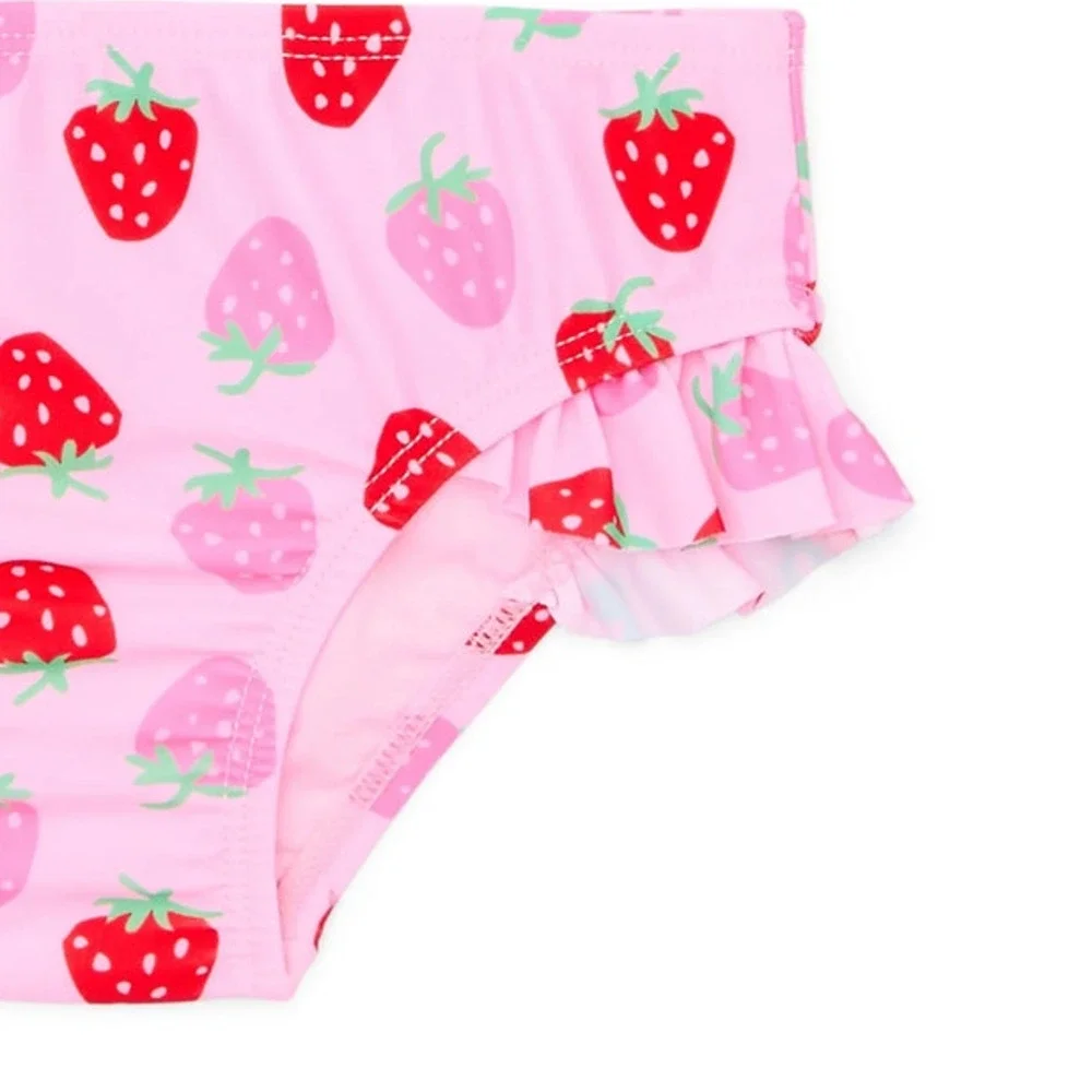 Pink Strawberry Toddler‎ Girls Bikini Swimsuit w/ Puff Sleeves, 2-Piece, Size 3T